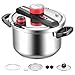 VEVOR Pressure Cooker, 10Qt Pressure Cooker Stainless Steel, Pressures Canner with Steaming Rack, Tempered Glass Lid, Three Pressures Settings for Meat, Beans, Rice, Soup, Sauces, Cook up to 100 kPa