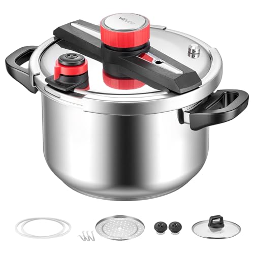 VEVOR Pressure Cooker, 10Qt Pressure Cooker Stainless Steel, Pressures Canner with Steaming Rack, Tempered Glass Lid, Three Pressures Settings for Meat, Beans, Rice, Soup, Sauces, Cook up to 100 kPa by VEVOR - Image 3