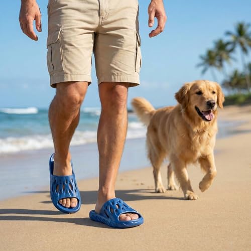 Image of Mens Shower Shoes | Bath Slippers with Holes | Quick Dry Non Slip Indoor Home Bedroom Pool Spa College Dorm Guest