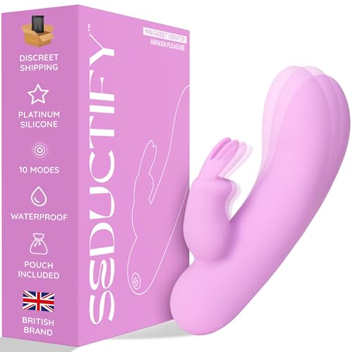 SEDUCTIFY - Mini Rabbit Vibrator Dildo Adult Sex Toy for Women with 10 Vibrating Modes [Dual G-Spot & Clitoral, Premium Silicone, Lightweight] - Vibrator Female Sex Toy - Waterproof, Quiet, Body-Safe