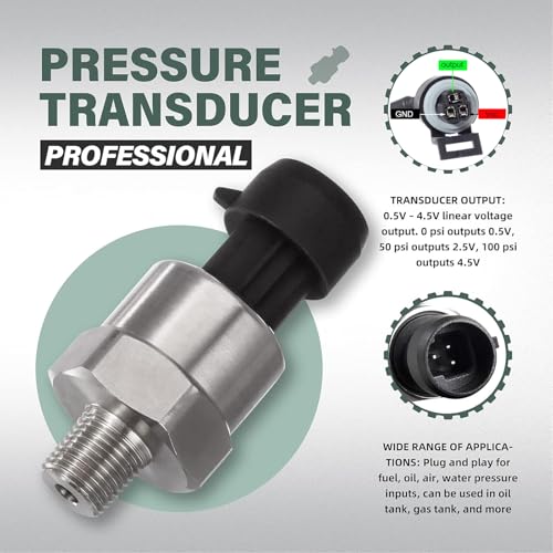 OTUAYAUTO 100 Psi Pressure Transducer Sender Sensor - 1/8" -27 NPT 27 NPT Thread Stainless for Oil Fuel Air Water Pressure with Harness - Thumbnail 2