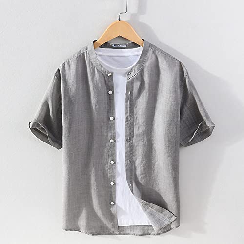 Chemise hawaïenne d'été anti-transpiration en coton et lin gris clair