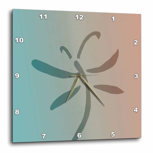 3dRose Wall Clock Silent - 15 inch - Abstract Teal Dragonfly - PS Animals