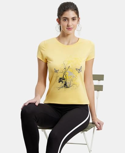 Image of Jockey 1361 Women's Super Combed Cotton Elastane Stretch Regular Fit Graphic Printed Round Neck Half Sleeve T-Shirt (Prints May Vary)