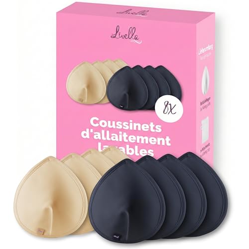Livella | Coussinets d’Allaitement lavables (8 pcs) / Noyau Absorbant en Fibres Naturelles de Bambou/réutilisables/Filet à Linge Inclus