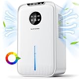 Deshumidificador Eléctrico, 2200 ml Silencioso Deshumificadores de Humedad, Portátil Dehumidifier con 2 Modos, Desagüe Continuo, Depósito Extraíble, 7 Colores Luz, Temporizador, Desescarche Automático