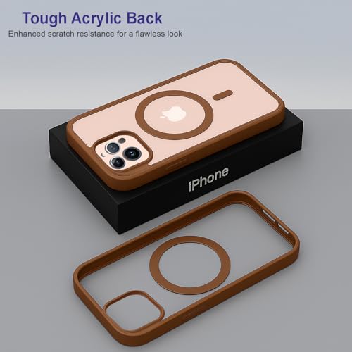 Image of AIBEX Clear Mag-Saf Case for iPhone 14 Pro | Strong Magnetic Lock, Anti-Yellowing Transparent Back Cover | Military-Grade Drop Protection | Slim Lightweight Cover with Camera Guard - Brown