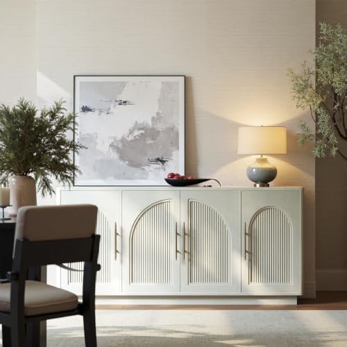 Evermagin 67IN White Fluted Sideboard Buffet Cabinet with Storage - 5