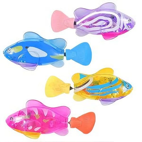 4 Pièces Poisson Lumineux Bain, Natation Fish Robot, Jouet Réutilisable Jouet de Piscine pour la Piscine - Enfants, Chats
