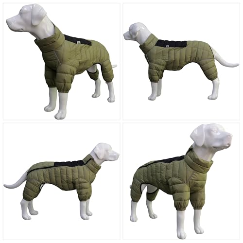 Hundemantel, warme Hundejacke, 4 Beine bedeckt, wasserdicht, Winddicht, reflektierende, warme Hundeweste, Hundeschneejacke für kleine, mittlere und große Hunde.Olive Green M
