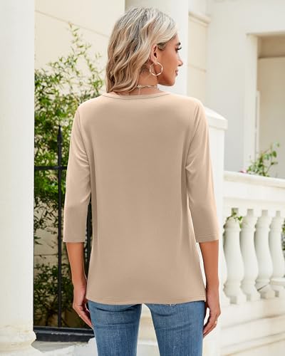 Ficerd 3 Pack 3/4 Sleeve Tops for Women Round Neck Dressy Basics Tees Casual Trendy Loose Fit T Shirts - Image 3