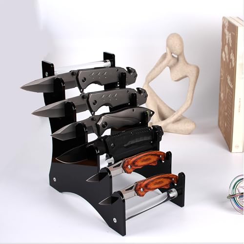 Image of WANLIAN knife stand,Knife display stand,Acrylic knife display case, collectible knife display stand, knife collection display stand, for pocket knife organizer& Display hut home decoration (Black)