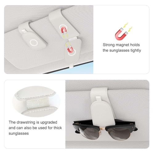 Image of Sotfamily Sunglass Holder for Car Visor, White, 2 Packs | Suede Cloth, Magnetic, Organizer for Car Accessories