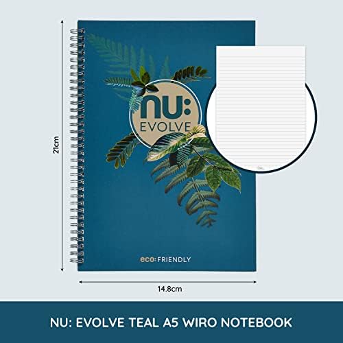 NU Notebooks - Evolve Teal Range - Recycled Notebook - A5 Notebook - Wirebound Notebook - 120 Pages (NU004096-FSC)