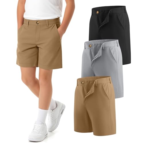 Vinsatin Boys Golf Shorts School Uniform Shorts, 3-Color, 14-16 Years