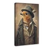 NKALFGH Vintage-Poster mit Rotkehlchen im Tweed-Anzug, 