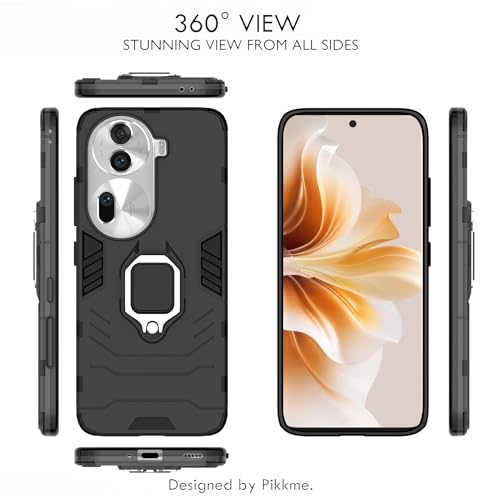 Image of Pikkme Oppo Reno 11 Pro 5G Back Cover | D5 Tough Armor Bumper | 360 Protection Case | Ring Holder Stand Case for Oppo Reno 11 Pro 5G (Black)