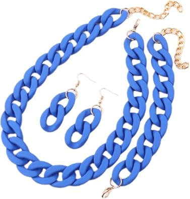 Acrylic Macaron Necklace Bracelet Earrings Set Chunky Cuban Link Hip Hop Chain Jewelry Set Multicolor 70 80S Punk Acrylic Chain Bracelet Necklace Earrings Set Party Costume