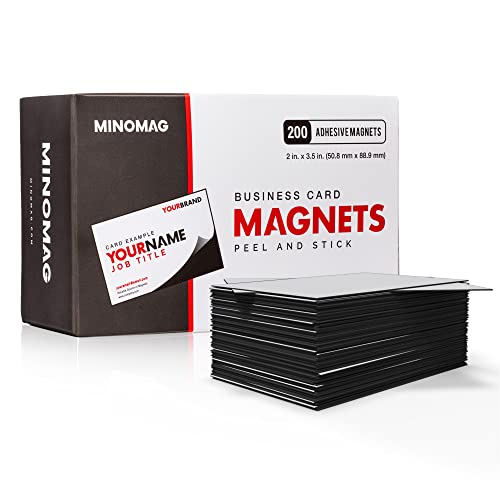 Minomag Business Card Magnets (Box of 200) | Peel and Stick Self Adhesive Magnetic Backings, 3.5 inch x 2 inch