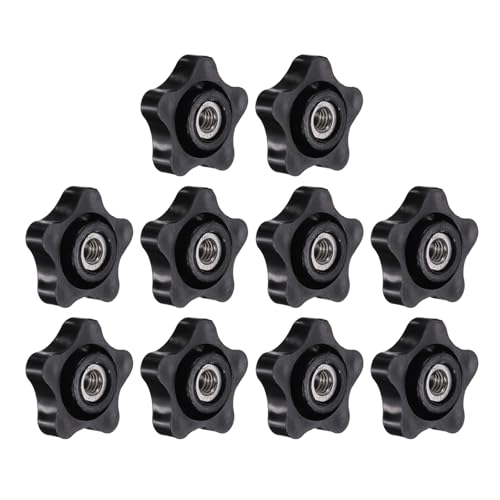 uxcell 10Pcs Star Knob, 5/16"-18 Star Shape Knurled Clamping Knobs Fluted Screw-On Through Hole Threaded Nuts for Industrial Furniture Tools Jigs Clamps, Black