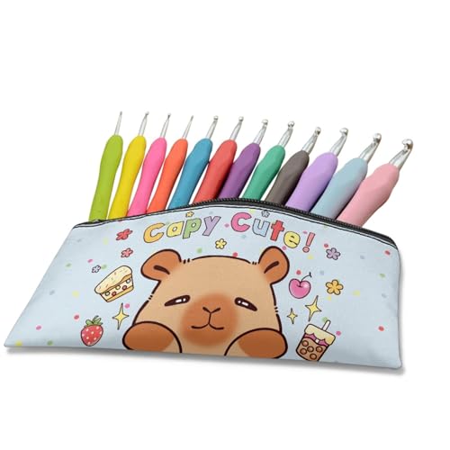 Image of Capybara Pencil Case for Girls Light Blue Pencil Box for Crayon Scissors Cute Pen Holder for Kindergarten Toddlers Zippered Pouch for Stationery