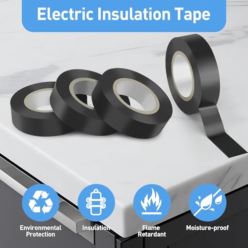 Image of HDAJY Black Electrical Tape 4 Pack 0.75in x 66ft 600V Insulation Wire Tape | Flame Retardant Material, High Temp Waterproof Design, Fits all Weather DIY, Automotive and Equipment Wiring Repair