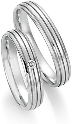 Jewellery Depot Pair of Wedding Rings Partner Rings Engagement Rings Stainless Steel with Diamond + Engraving Request Rings (Pair)