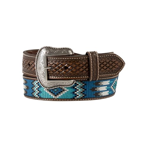 ARIAT APPAREL_BELT Men's Genuine Leather Belt with Southwestern Embroidered Pattern and Removable Buckle (Brown, Size 32)