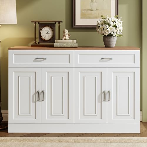 Ligterra Cómoda aparador, taquilla, armario de almacenamiento, aparador con estantes y rebote, grano de madera natural, para salón, comedor, entrada, 120 × 35 × 80,5 cm (blanco)