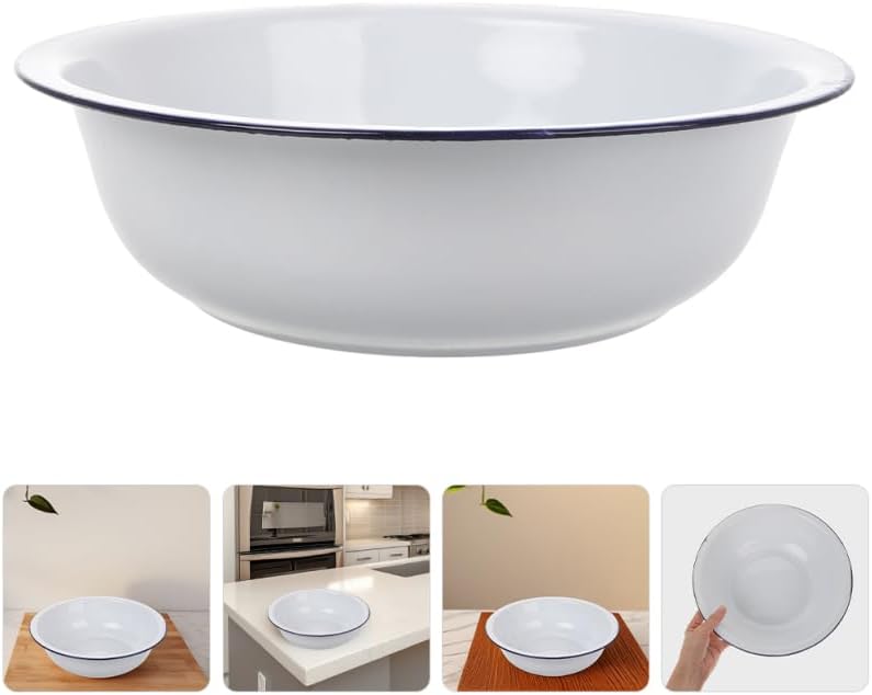ABOOFAN Vintage Enamel Basin 11.02 Inch Round Enamel Dish Basin for Kitchen Mixing Salad Serving Vegetable Washing Retro Enamelware Bowl for Home Use