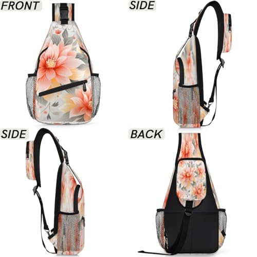 Bolso tipo sling unisex con diseño floral rojo y dimensiones 14.2x7.9x3.5 in miniatura 7