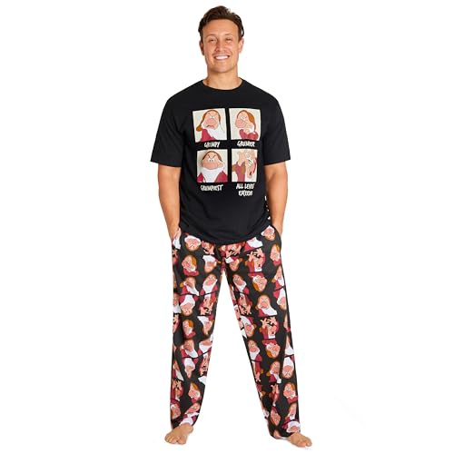 Disney Pijamas para Hombres - Camiseta y Pantalones, Conjunto Tallas S-3XL Regalos Navidad (Negro, 2XL)