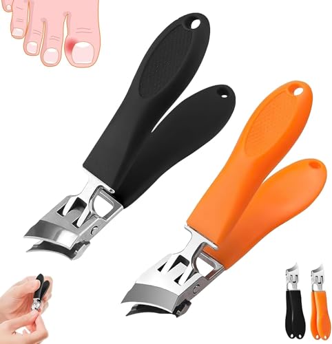 2 piezas de cortaúñas curvas, pinzas oblicuas para uñas, pinzas de uñas de alta calidad con protección de boca ancha y salpicaduras