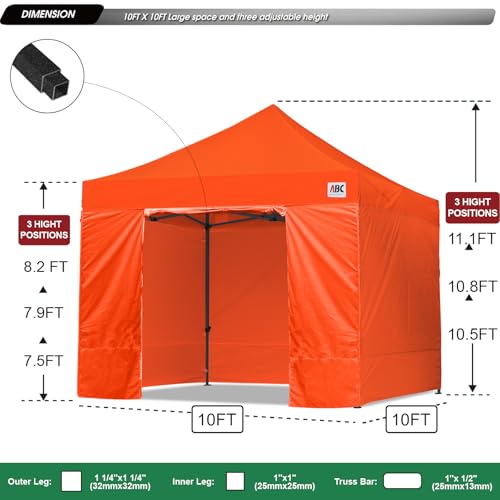 Image of ABCCANOPY Heavy Duty Easy Pop up Canopy Tent with Sidewalls 10x10, Orange