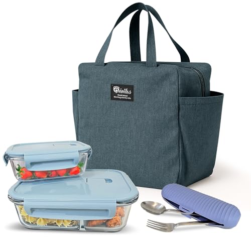 Fumagik 2 tapers de cristal herméticos de 1040ml y de 370ml con bolsa termica porta alimentos y un portacubiertos de silicona. Ideal como loncheras de trabajo - tupper cristal hermetico