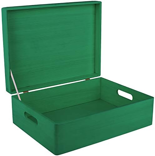 Creative Deco XL Green Wooden Box Storage with Hinged Lid | 15.8 x 11.8 x 5.5 inches (+-0.5) | with Handles | Gift Box for Tool Dog Toy Shoes Clothes Kitchen Storage Document | Wood Keepsake Chest
