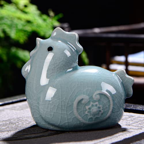 FIYOEO Creative Retro Zodiac Animal Statue Tea Pet,Vivid Cute Chinese Tea Figurine Ornaments Desktop Crafts Tea Set Decoration (Cock)