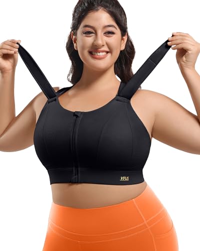 Image of High Impact Sports Bras for Women Adjustable Zip Front Plus Size Workout Bra Full Coverage Removable Padded Running