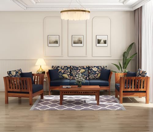 Image of Solid Sheesham Wood 5 Seater Sofa Set for Living Room | 5 Seater Sofa Set | Stylist & Comfact Sofa Set for Home Decor | (Honey Finish, 5)