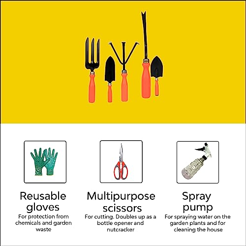 Kraft Seeds Garden Tool Kit - 9 Pcs (Weeder, Trowels, Hand Fork, Cultivator, Scissors, Pruner, Gardening Hand Gloves, Spray Pump) | Durable Gardening Tools | Home Gardening Hand Tool Set