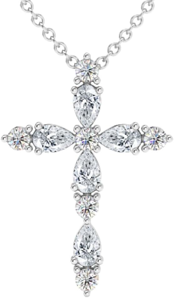 Pompeii 3/4Ct Diamond Cross Round & Pear Shape 14k Gold Necklace Lab Grown 1" Tall (FG,VS1-VS2)