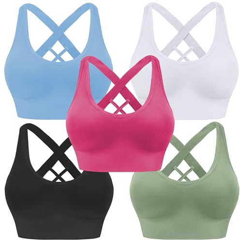 Image of High Support Sports Bras for Women,Criss Cross Strappy Back Seamless Padded | Removable Pads, A-DD Cup, Full Coverage, Seamless, Wireless, Scoop Neck, Cropped Bra, for Workout Yoga Gym Exercise Athletic