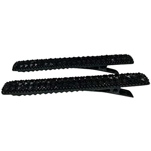 Black Crystal Metal Alligator Clips Duckbill Clips Rhinestone Stylish Hair Barrettes with Teeth Hair Jewelry Accessories for Women Girl (Rectangle) Cover