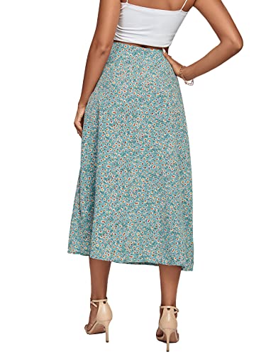 Image of LYANER Women's Casual Boho Printed High Waist Side Split Hem Zipper Midi Skirt