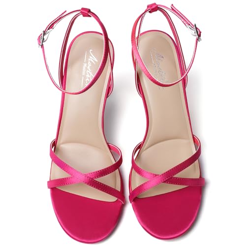 Image of Mostrin Strappy Heels for Women Ankle Strap Heels Women's Heeled Sandals for Party Prom Wedding