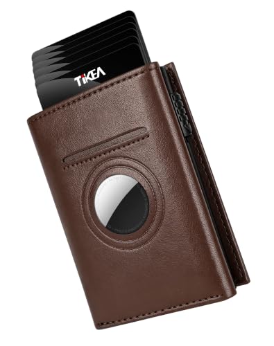 Tikea �����Y �O�܂���z Airtag�z���_�[�t�� RFID�u���b�N �|�b�v�A�b�v�J�[�h�z���_�[ �X�����X�}�[�g�E�H���b�g �����|�P�b�g�t�� 10���ȏ�̃J�[�h�e�� (AirTag�͊܂܂�Ă��܂���), �u���E��, �~�j�}���X�g�A�r�W�l�X�B