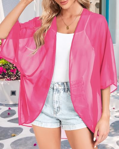 Image of Women Kimono Cardigans Casual Summer Tops Cover up Open Front Floral Print Resort Wear 2026