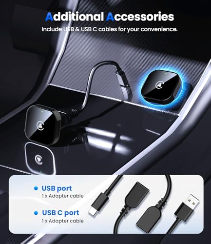 Image of Teeran 2-in-1 Wireless CarPlay & Android Auto Adapter,Convert Wired to Wireless CarPlay Adapter,No Delay and Stable Control Mini Size with Extension Cable USB-C&Type-C,Supports 1000+ Car's(Black)