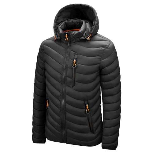 Manteau hiver homme ZDJSWJ veste légère en duvet épaissi imperméable avec capuche amovible noir
