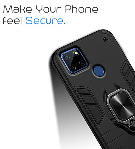 Image of Pikkme D5 Tough Armor Bumper Back Cover Case for Realme C12,Narzo 20,Narzo 30A |Ring Holder & Kickstand in-Built (Black)